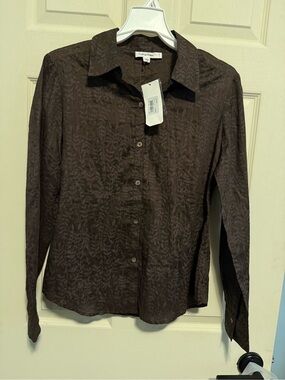 Calvin Klein Dark Brown Button-Down Shirt with Subtle Pattern